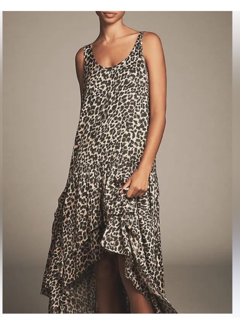 Anthropologie Maeve Leopard-Print High-Low Tank maxi Dress — Brown & Black